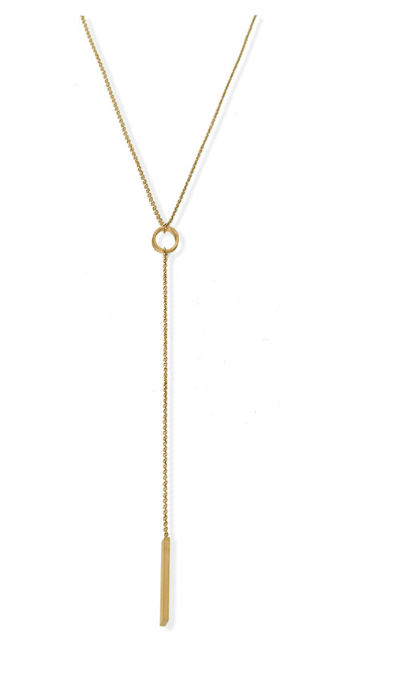 4N418 Open Circle Bar Drop Y-Necklace-Gold