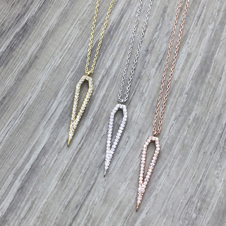 3N7 Pave Open Drop Necklace-Silver