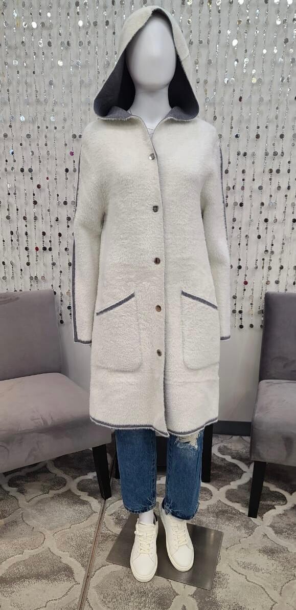 222059 Reversible Knit Cardigan-Grey/White