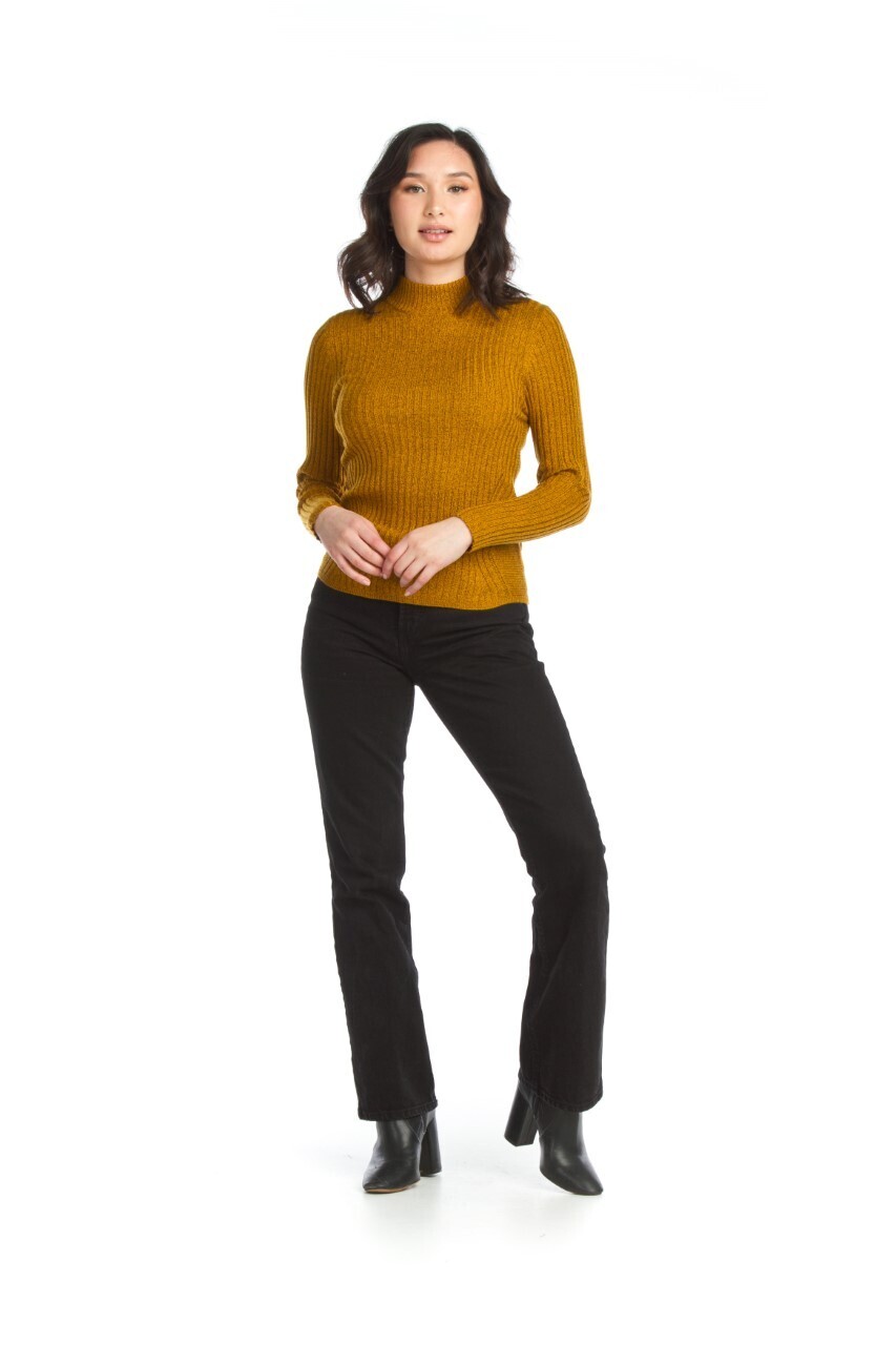 11056 Ribbed Stretch Mock Neck Top-Mustard