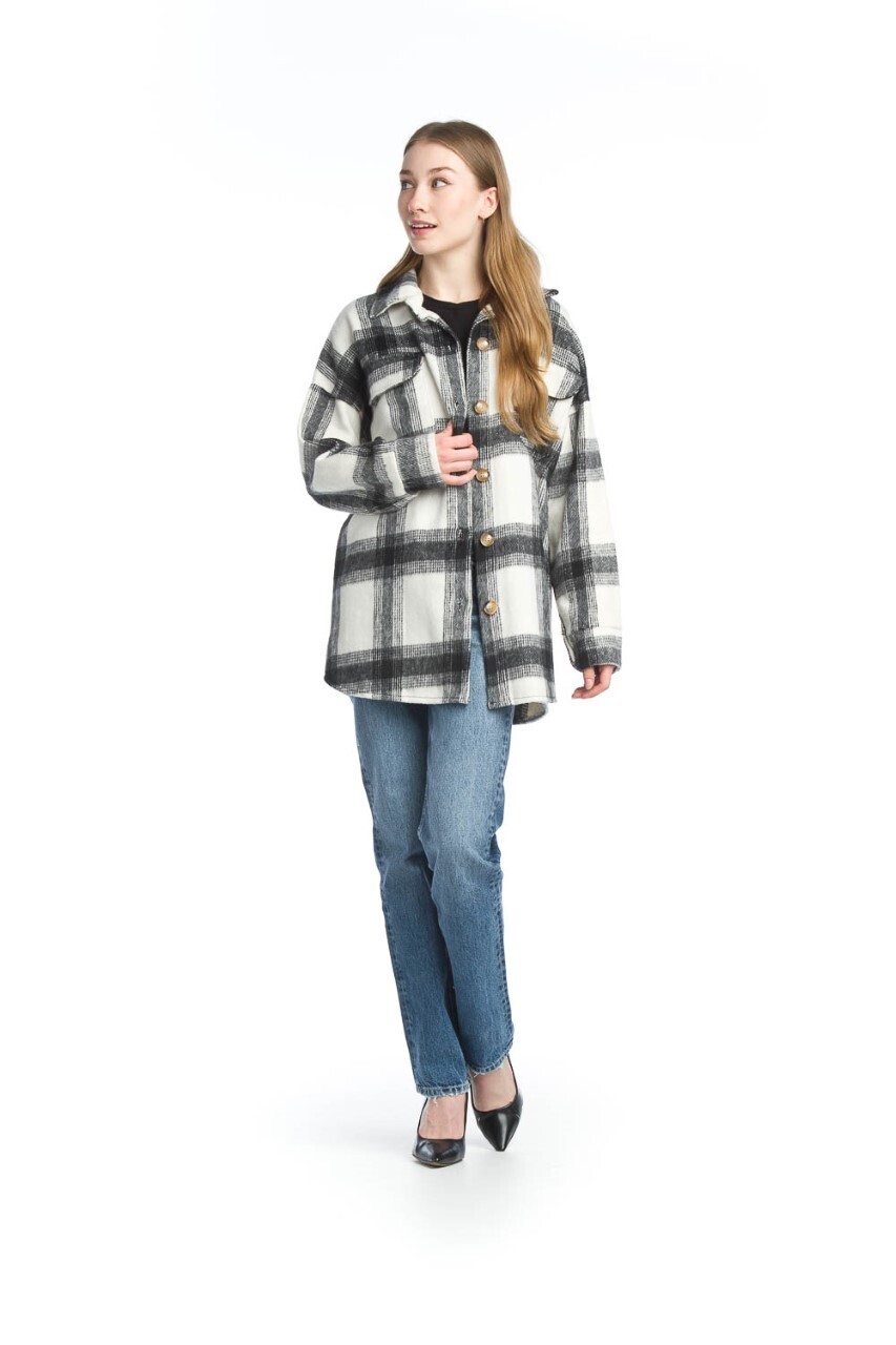 13746 Plaid Shacket-Black/White