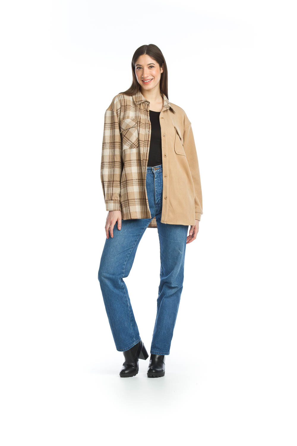 13763 Flannel &amp; Corduroy Shirt Jacket-Camel