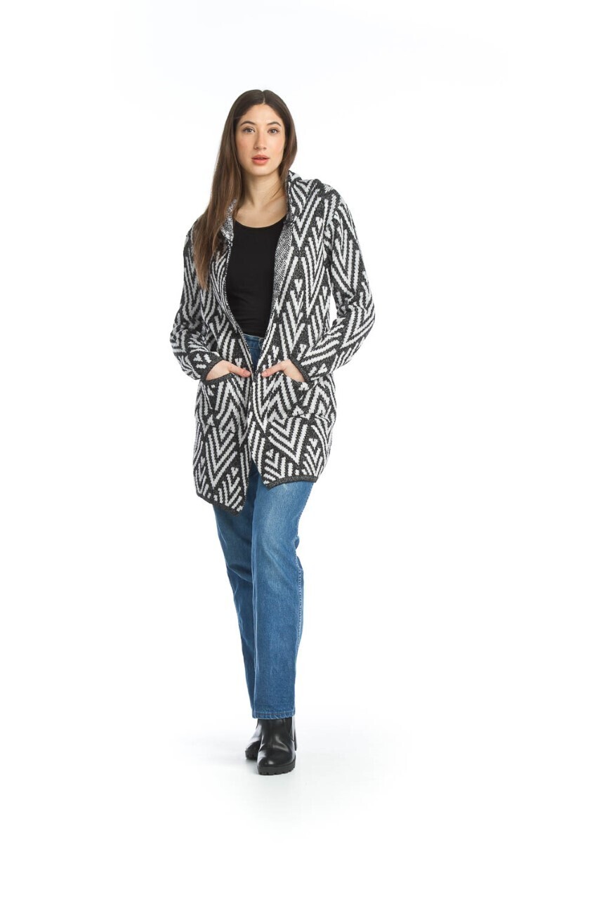 13723 Global Hooded Coatigan-Black Multi