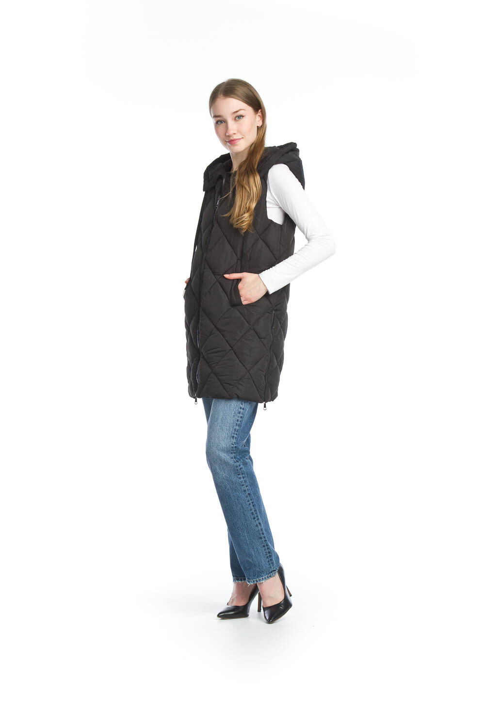 13752 Puffer Hooded Vest-Black