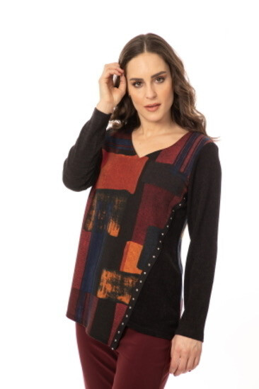 7887 Bali Abstract Top- Burgundy Multi