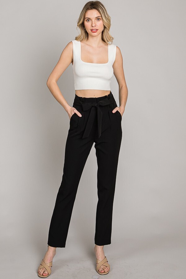 Paperbag Slim Pants-Black
