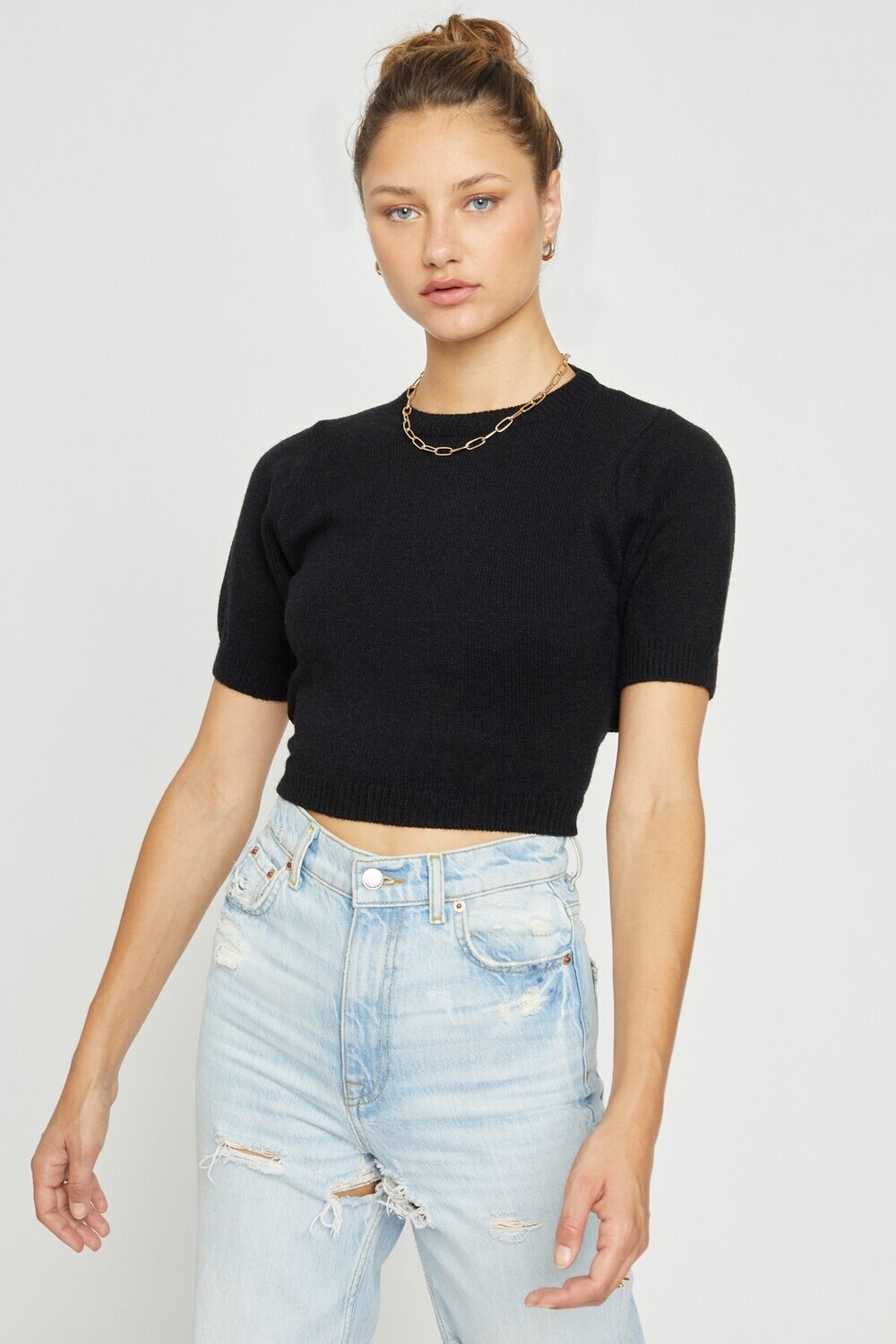 Open Back Sweater Top -Black