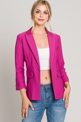 Buttoned Cuff Open Blazer-Berry