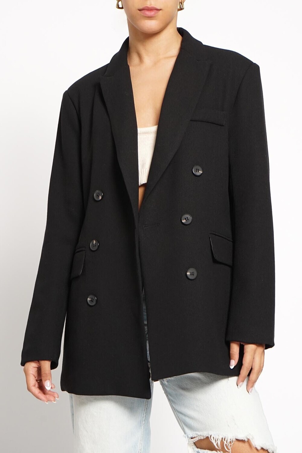 Double Breast Oversized Blazer-Black