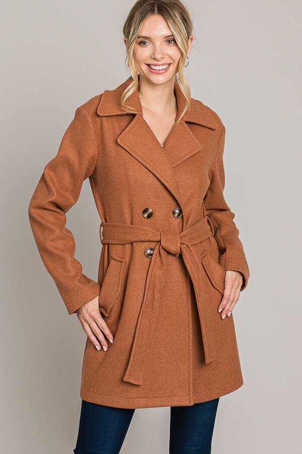 Classic Tied Coat-Cognac