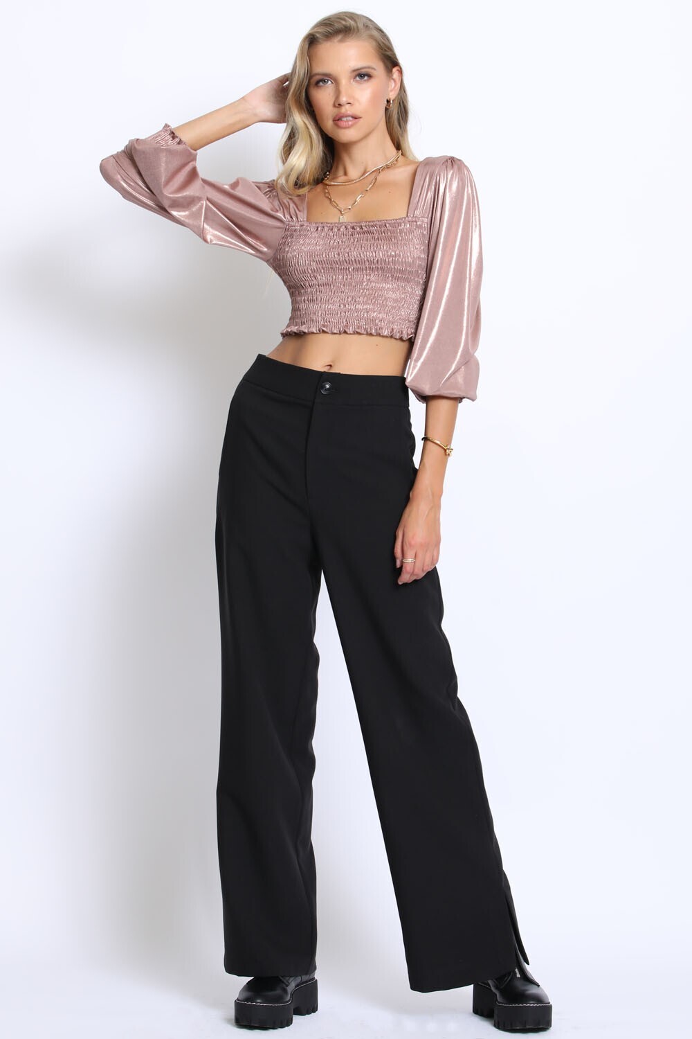 Side Slit Pants-Black