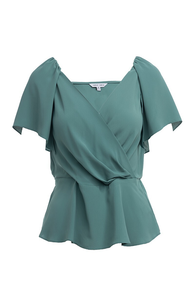 Flutter Sleeve Wrap Blouse-Moss
