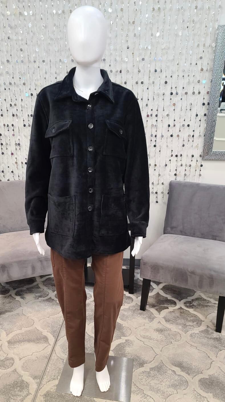 G103J Corduroy Shacket Fleece Lined-Black