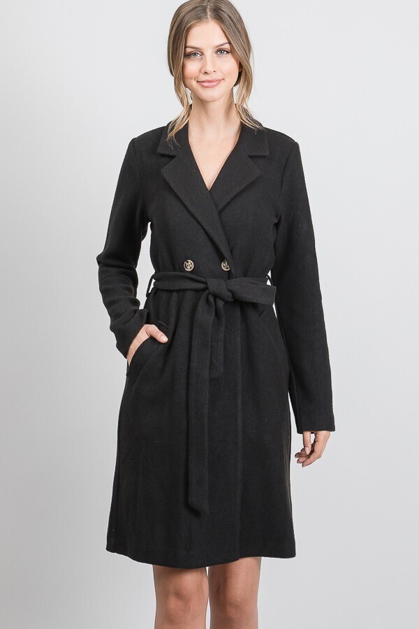 Collared Belted Coat-Black