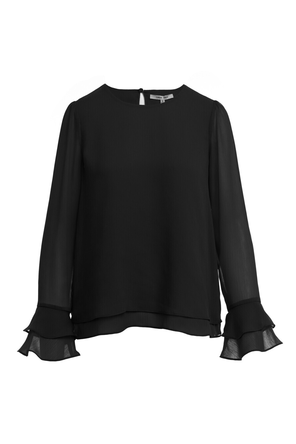 Flounced L/S Blouse-Black