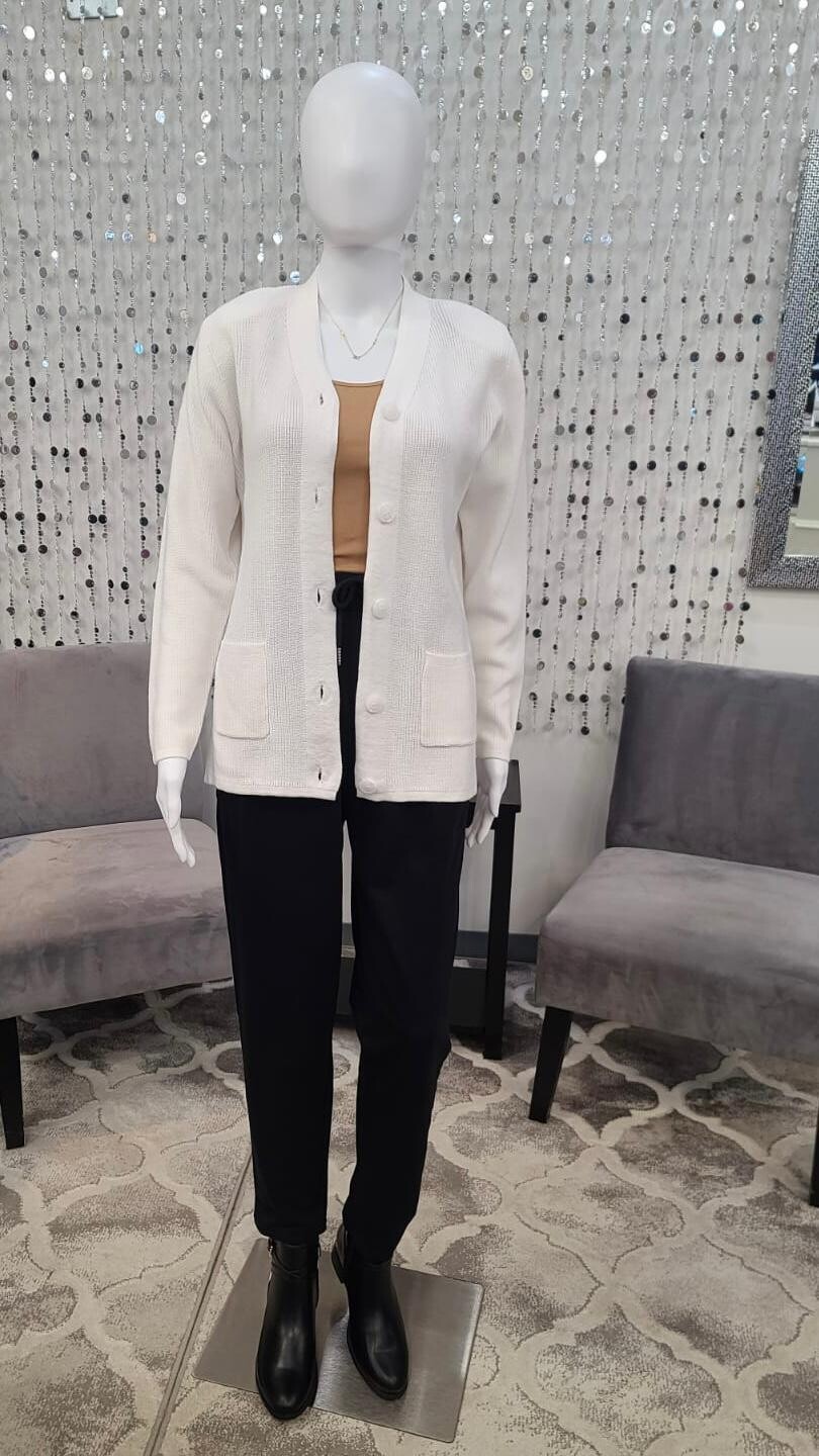 21234C Cardigan Pockets-Pure White