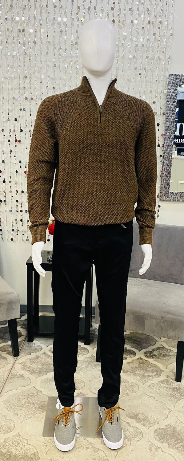 Bailey Quarter Zip Textured Sweater-Chocolate