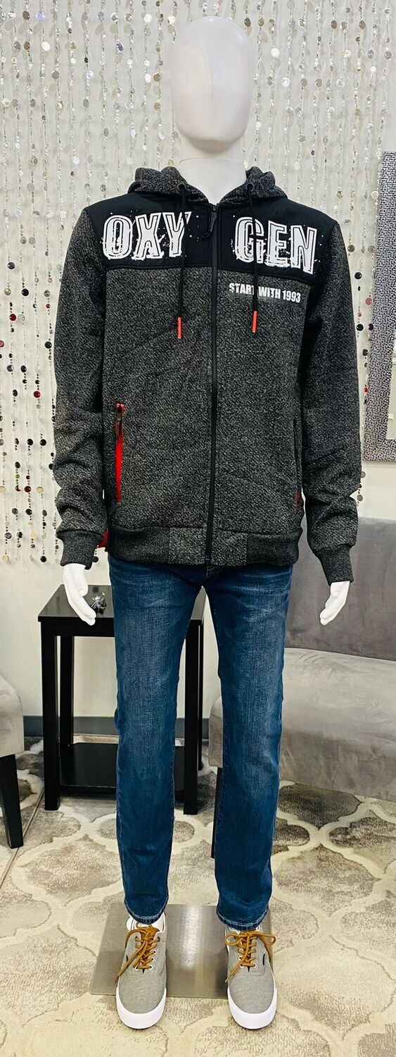 MS100-451 Oxygen Zip Up Hoody-Grey/Red