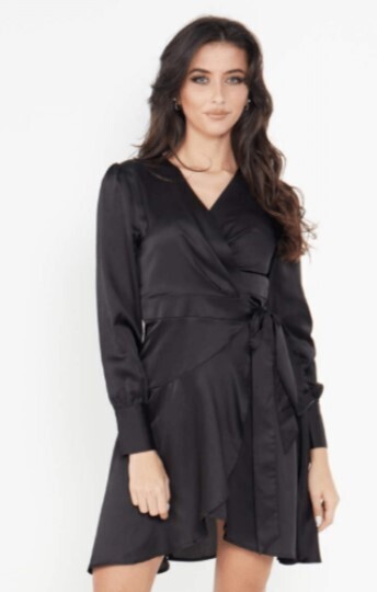 J028629 Mimosa Satin Dress-Black