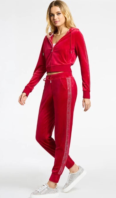 Solid Rib Wait Long Velour Pant - Coco Red