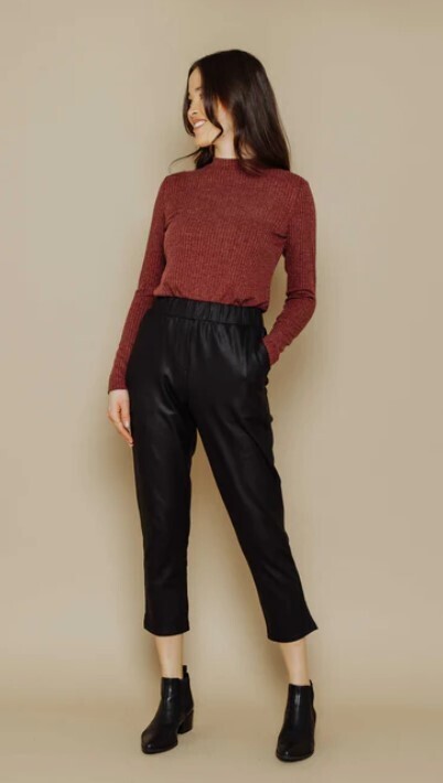 1250B Kristy Leather Fleece Jogger-Black