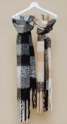 1553 Supersoft Check Scarf- Tan