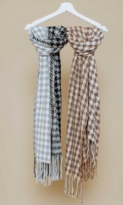 1552 Houndstooth Scarf-Tan
