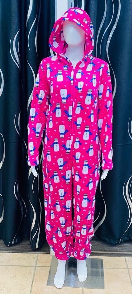 Snowman Fleece Onesies-Fuchsia