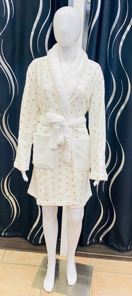 J3500W Ladies Flannel Robe-Ivory