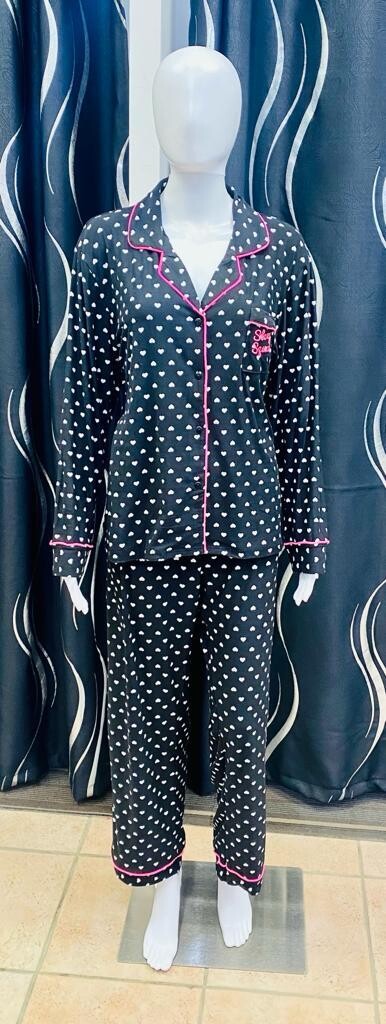 Ladies Pj Set-Blk/Wht Dots