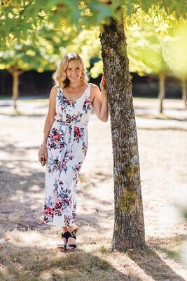 PP-19837 Floral Stretch Jumpsuit-White