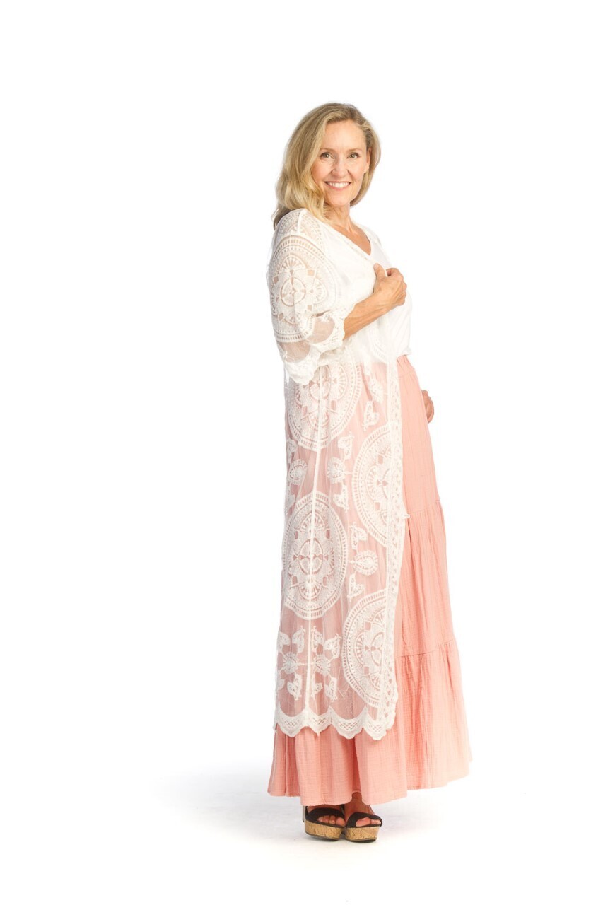 PT-14027 Embroidered 1/2 Sleeve Duster-White