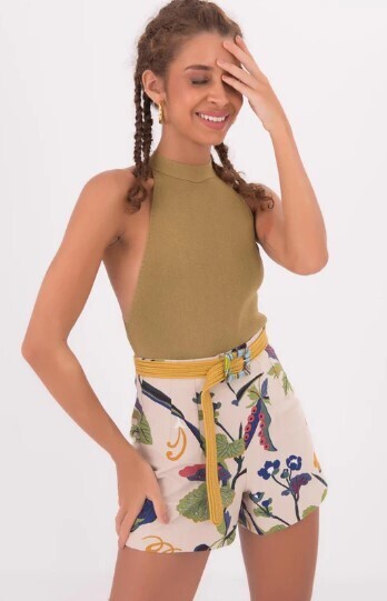 T1701 Halter Neck Knit Top-Green