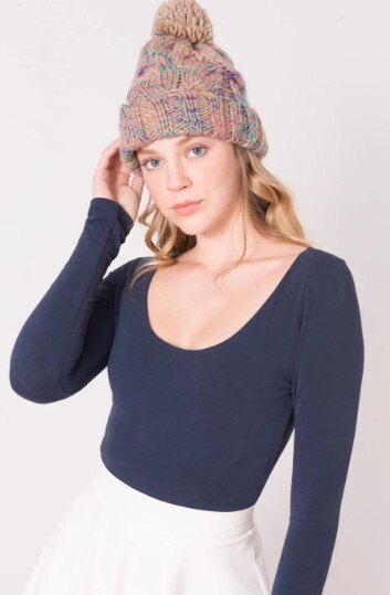 15590 U-Neck Long Sleeve Top-Navy