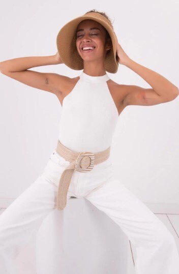 T1701 Halter Neck Knit Top-White