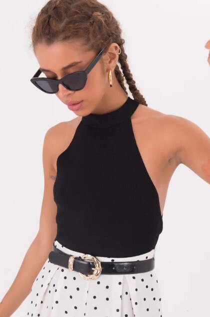 T1701 Halter Neck Knit Top-Black