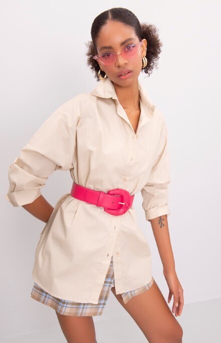 17448 Oversize Shirt-Beige