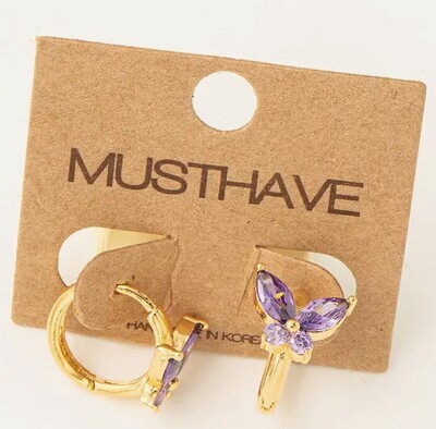 KE6242 Butterfly Huggie Earrings-Purple/Gold