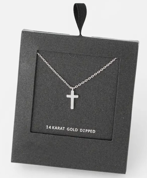 SB29354 Cross Pendant Necklace-White Gold
