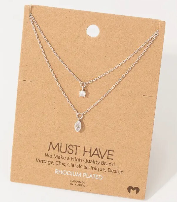 NN6851 Layered Chain Rhinestone Necklace-Silver