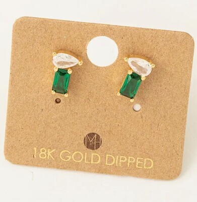 KE6397 Crystal Stud Earrings-Green/Gold
