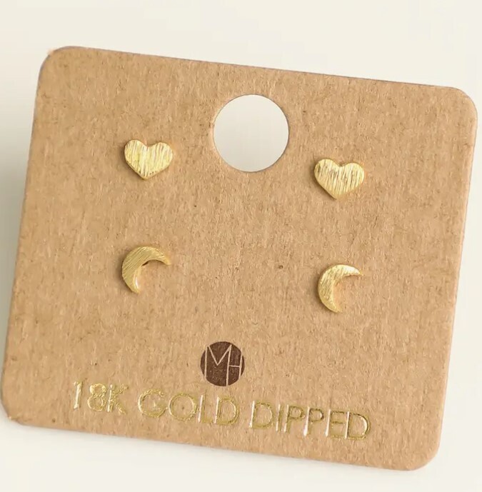 FEE1734 Heart Moon Stud Earrings-Gold