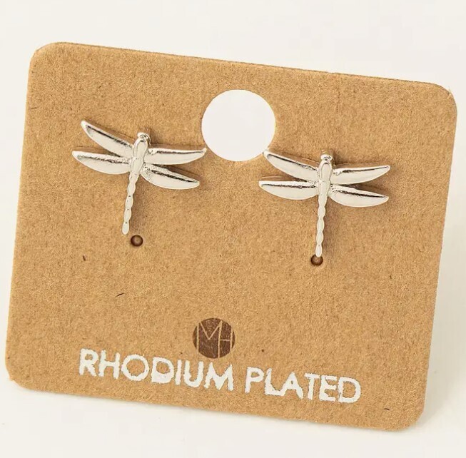 KE6206 Mini Dragon Fly Stud Earrings-Silver