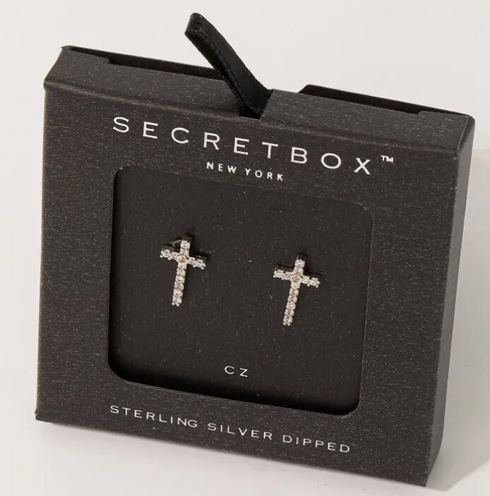 SB10015 Pave Cross Stud Earrings-White Gold