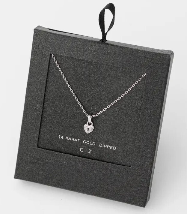 SB29172 Heart Lock Necklace-White Gold