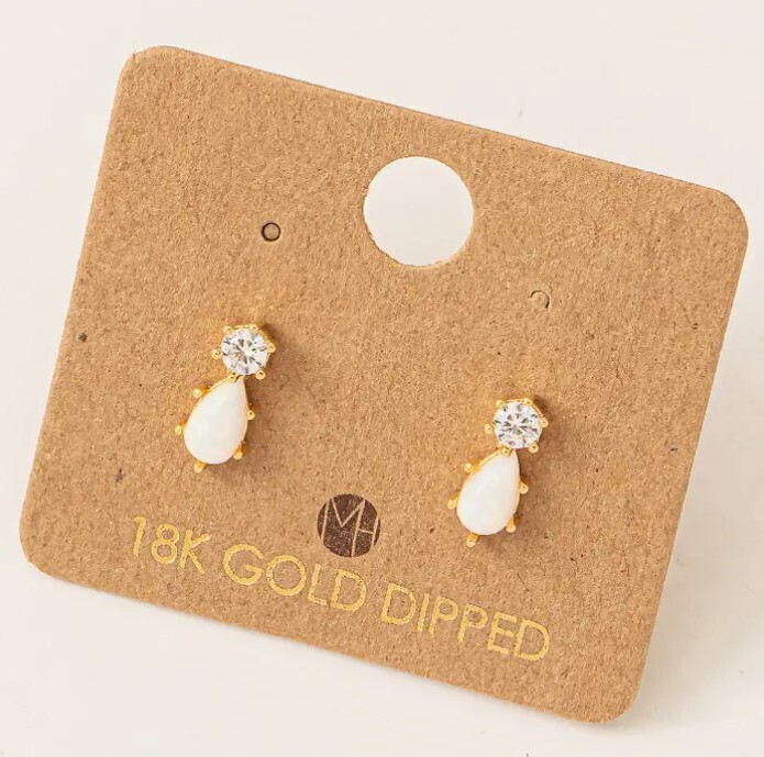 KE5278 Teardrop Opal Stud Earrings-Gold
