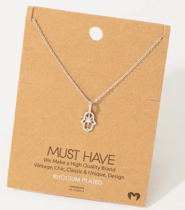 NN6601 Star Hamsa Hand Necklace-Silver