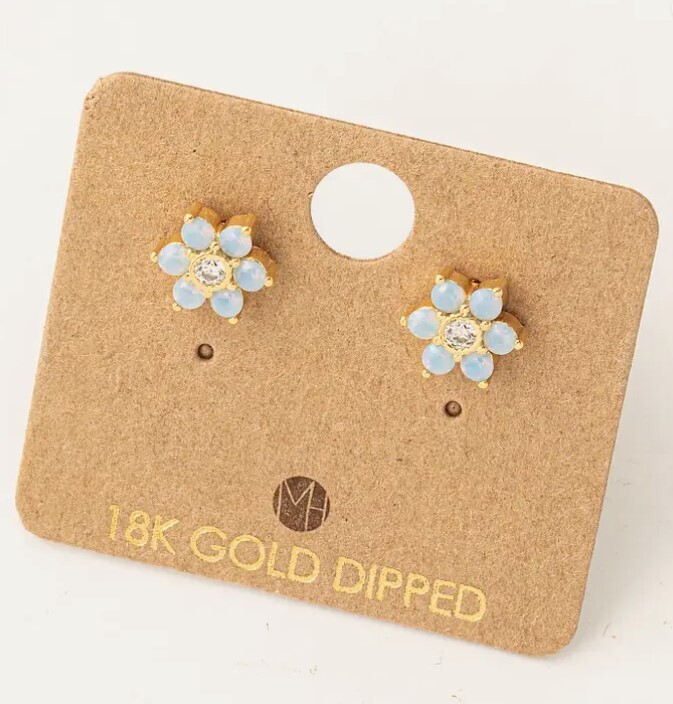 KE5531G Dainty Flower Stud Earrings-Gold/Blue
