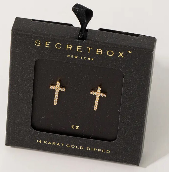 SB10015 Pave Cross Stud Earrings-Gold