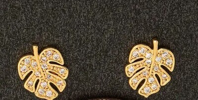 SB19198 Leaf Stud Earrings-Gold
